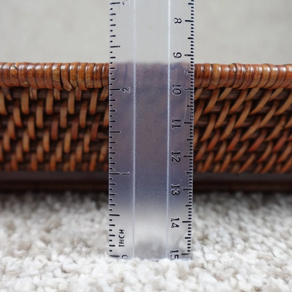 Pampered Chef Woven Selections Rattan Serving Tray Rectangular Brown Wood Base - Picture 9 of 9